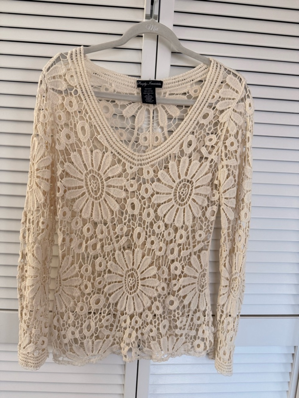Simply Irresistible Crochet Floral Lace Long Sleeve Top - Cream